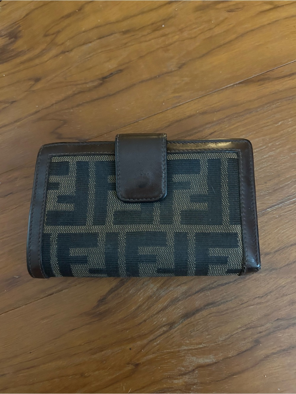 Vintage FENDI Zucca Monogram Canvas & Leather Kiss-Lock Bifold Wallet